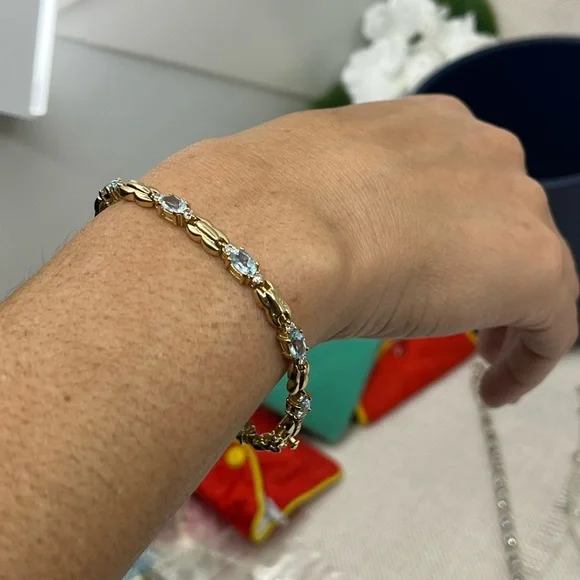 ✨ Vintage Sterling Silver & Gold-Plated Blue Gemstone Bracelet
